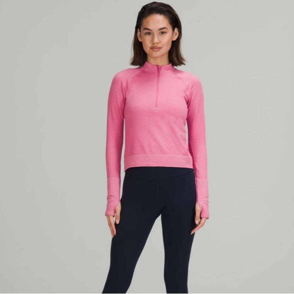 Lululemon Rest Less Cropped Half-Zip Grid Warp Pink Blossom / Sugar Pink 6 - Picture 4 of 8